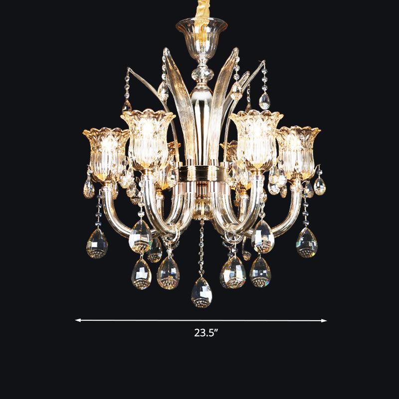 Bell Living Room Chandelier Lamp Traditional Crystal Drop 8 Lights Chrome - Rebooters