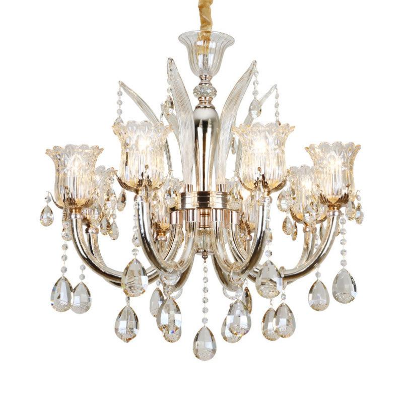 Bell Living Room Chandelier Lamp Traditional Crystal Drop 8 Lights Chrome - Rebooters