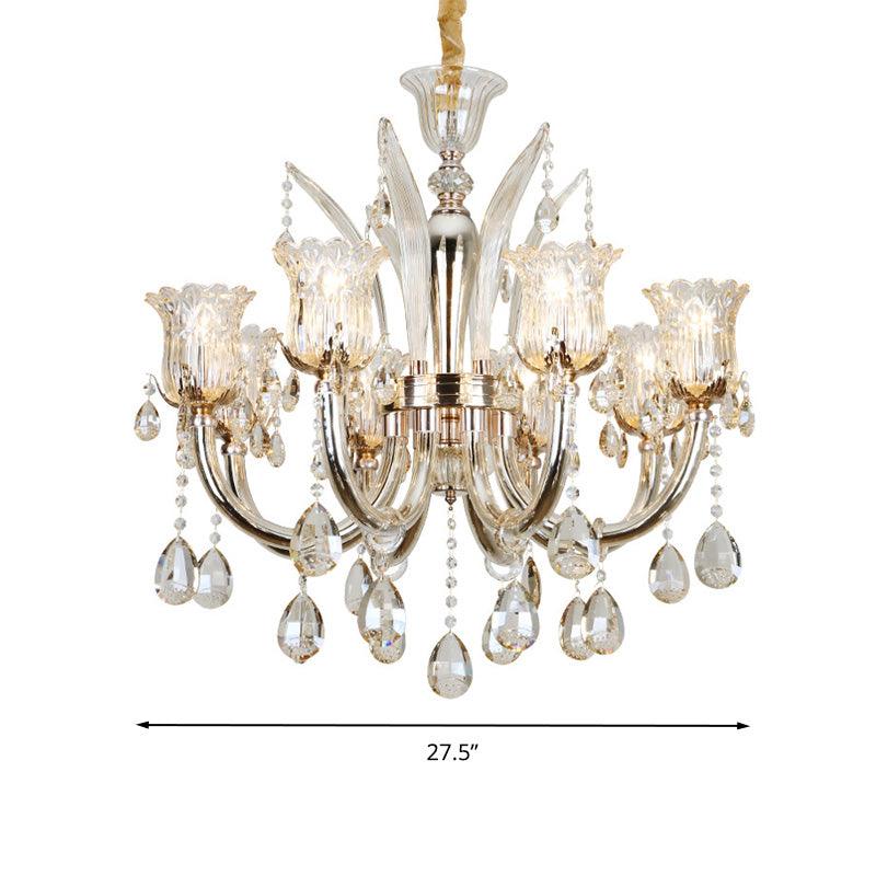 Bell Living Room Chandelier Lamp Traditional Crystal Drop 8 Lights Chrome - Rebooters