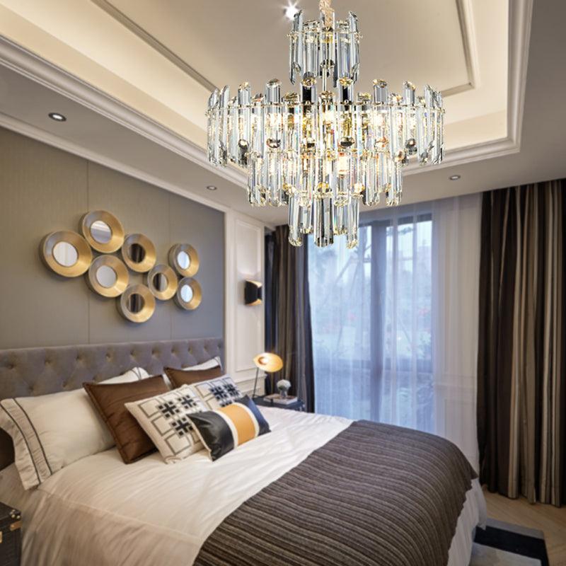 3 Tiers Beveled Crystal Chandelier Light Fixture 8/12 Lights - Rebooters