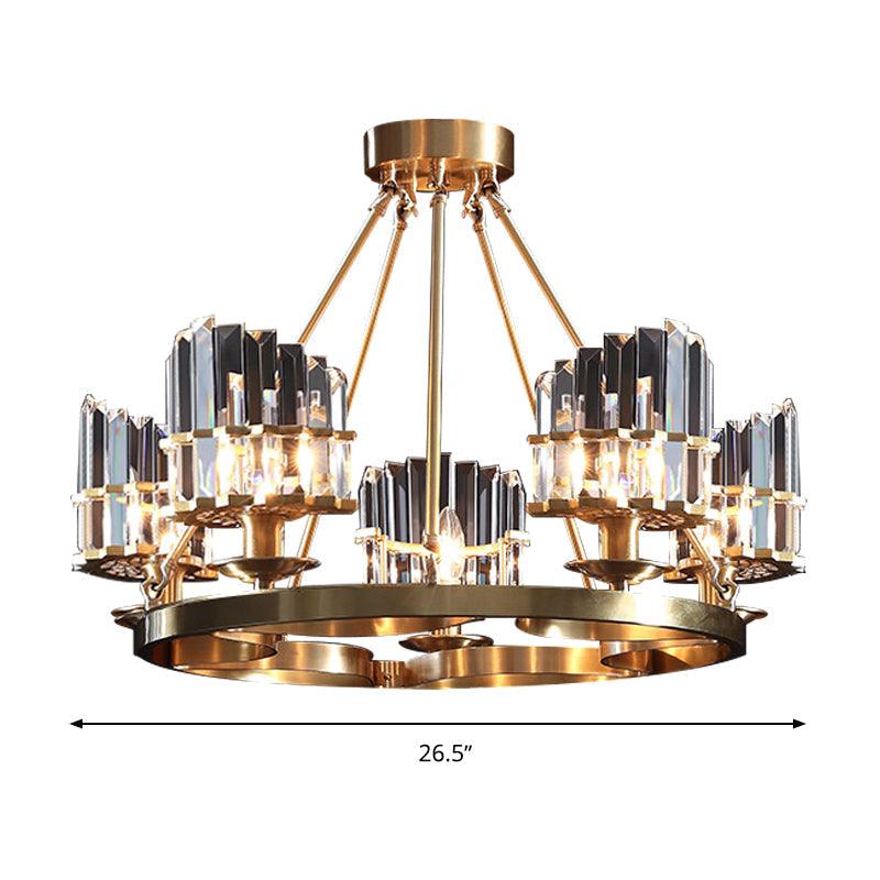 5 Heads Circular Hanging Ceiling Light Modern Gold Tri-Sided Crystal Rod Pendant Chandelier - Rebooters