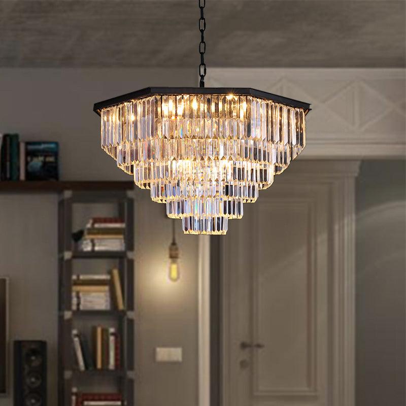 4 Tiers Living Room Suspension Pendant Traditional Clear/Amber Chandelier Light - Rebooters