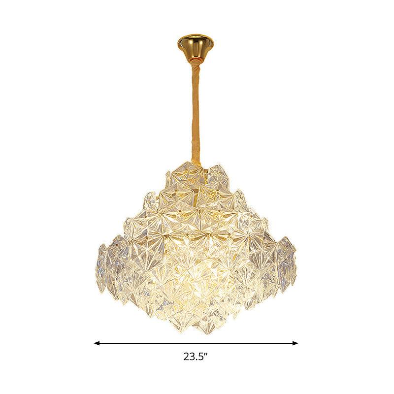 8 Heads Clear Hexagon Glass Suspension Lamp Nordic Gold Top Shape Living Room Chandelier - Rebooters
