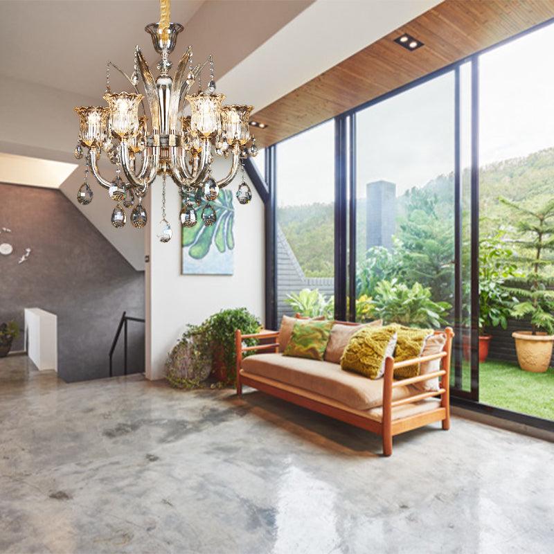 6/8-Bulb Living Room Chandelier Light Modern Amber Pendant - Rebooters