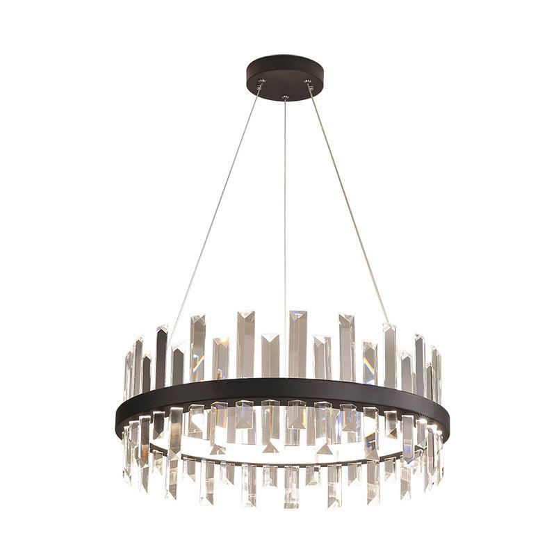 Circular Pendant Ceiling Light Modern Rectangle-Cut Crystal Black/White LED Chandelier 23.5"/31.5" Wide - Rebooters