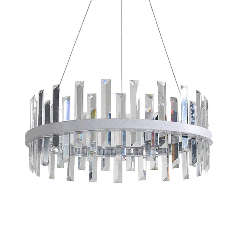 Circular Pendant Ceiling Light Modern Rectangle-Cut Crystal Black/White LED Chandelier 23.5"/31.5" Wide - Rebooters