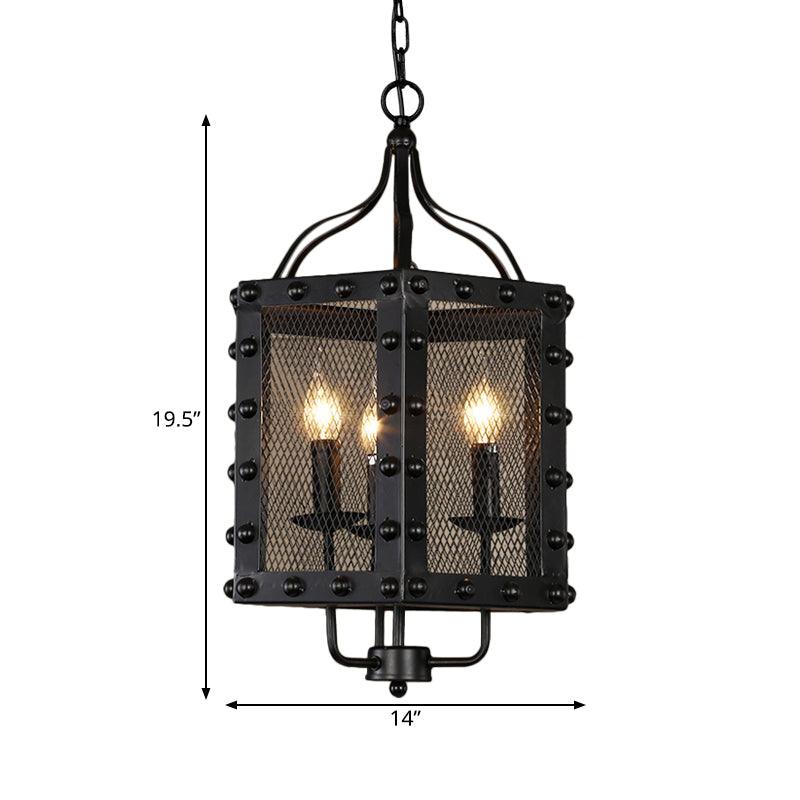 3 Lights Iron Ceiling Chandelier Vintage Style Black Faceted Frame Hanging Lamp Kit - Rebooters
