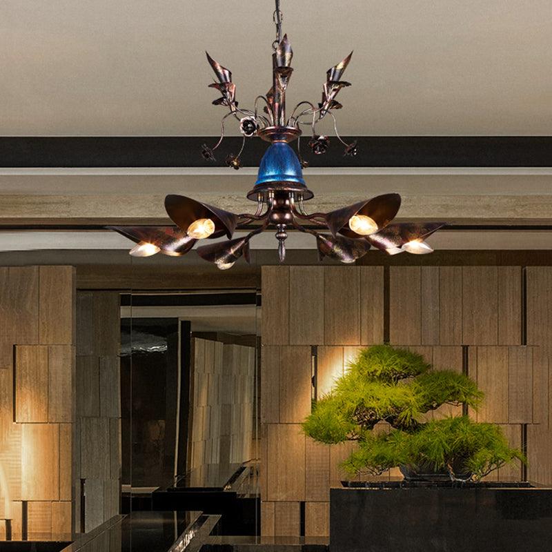 6-Light Bell Chandelier Traditional Blue Iron Pendant Shade - Rebooters