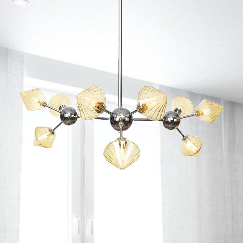 Amber Clear Glass Diamond Pendant Light Fixture 3 9 12 Bulbs 13 27.5 34 Width - Rebooters