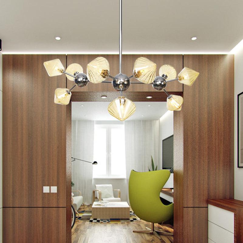 Amber Clear Glass Diamond Pendant Light Fixture 3 9 12 Bulbs 13 27.5 34 Width - Rebooters