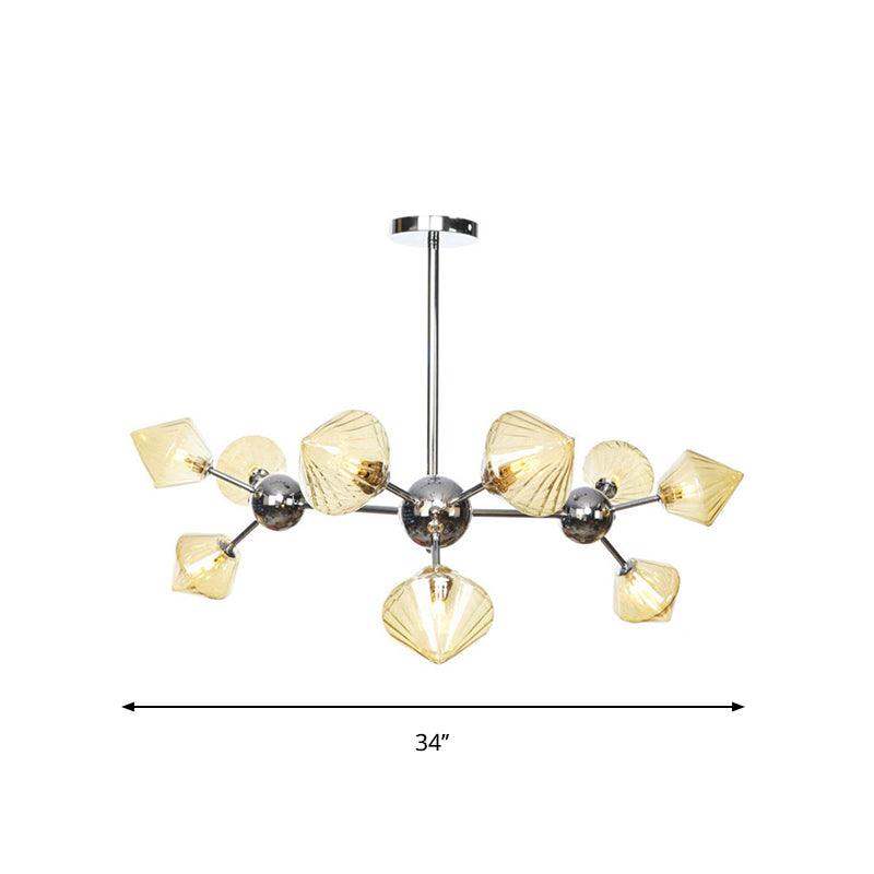 Amber Clear Glass Diamond Pendant Light Fixture 3 9 12 Bulbs 13 27.5 34 Width - Rebooters