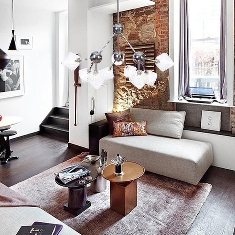 Amber Clear Glass Diamond Pendant Light Fixture 3 9 12 Bulbs 13 27.5 34 Width - Rebooters