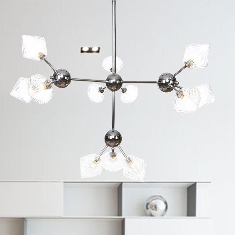 Amber Clear Glass Diamond Pendant Light Fixture 3 9 12 Bulbs 13 27.5 34 Width - Rebooters