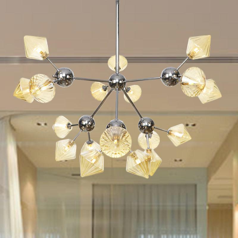 Amber Clear Glass Diamond Pendant Light Fixture 3 9 12 Bulbs 13 27.5 34 Width - Rebooters