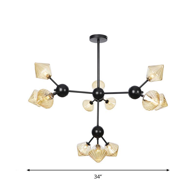 13"/27.5"/34" W Diamond Living Room Chandelier Lamp Amber Clear Glass Pendant Lighting - Rebooters