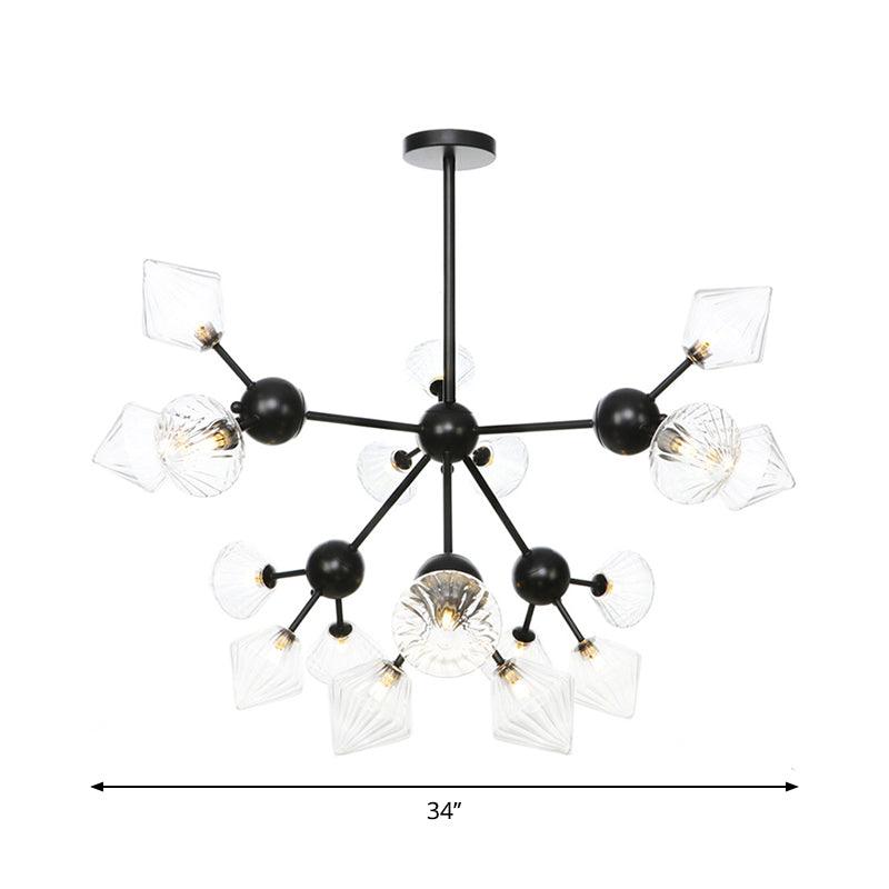 13"/27.5"/34" W Diamond Living Room Chandelier Lamp Amber Clear Glass Pendant Lighting - Rebooters