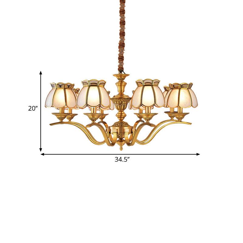 6 Lights Scalloped Chandelier Pendant Lamp Brass Glass Light - Rebooters