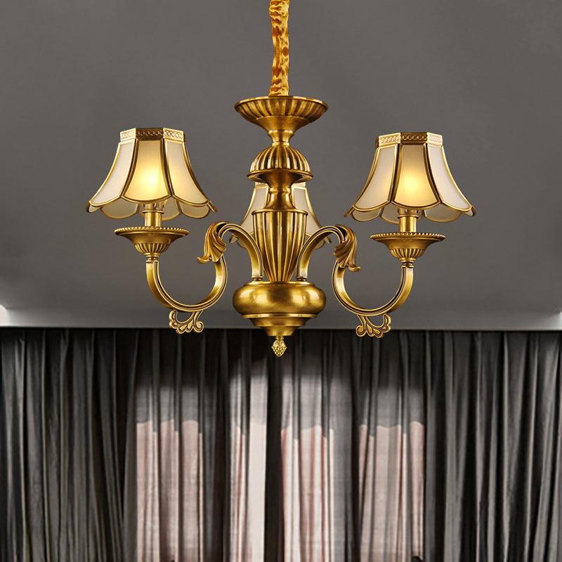 3/8 Lights Suspension Lighting Colonial Flared Frosted Glass Chandelier Pendant Lamp in Gold - Rebooters