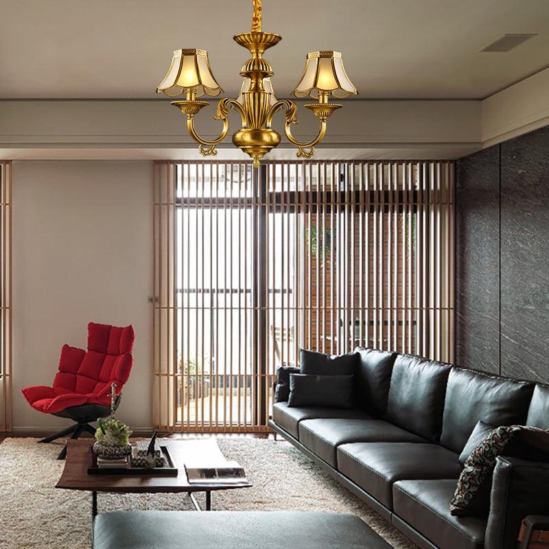 3/8 Lights Suspension Lighting Colonial Flared Frosted Glass Chandelier Pendant Lamp in Gold - Rebooters