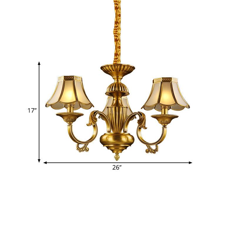 3/8 Lights Suspension Lighting Colonial Flared Frosted Glass Chandelier Pendant Lamp in Gold - Rebooters