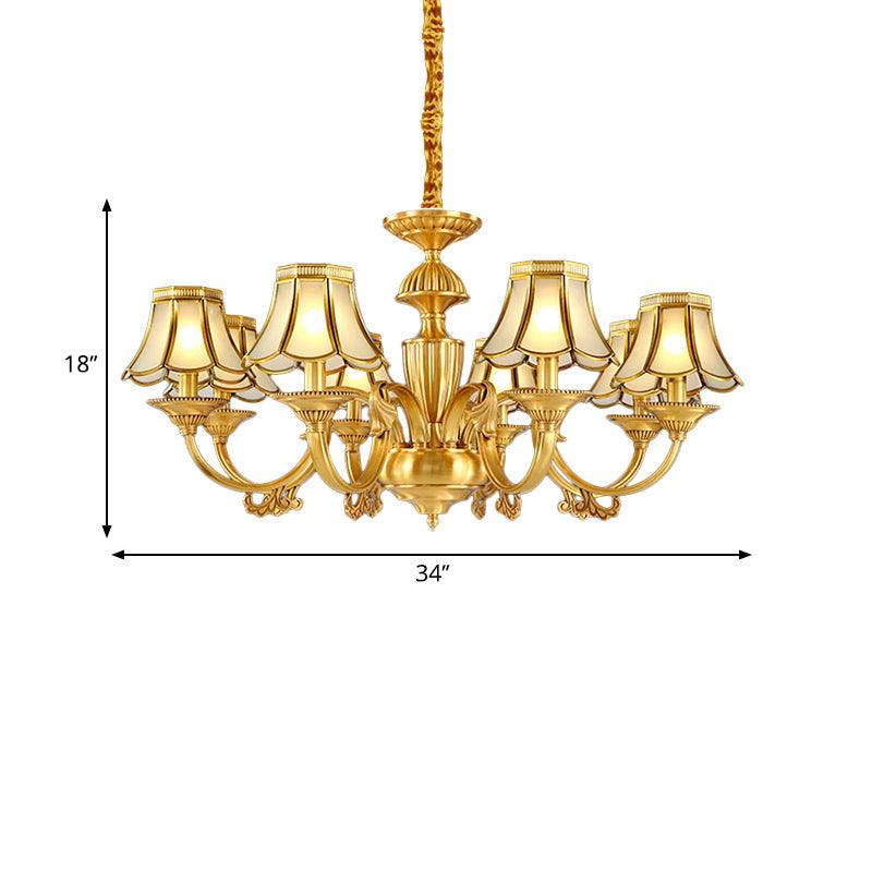 3/8 Lights Suspension Lighting Colonial Flared Frosted Glass Chandelier Pendant Lamp in Gold - Rebooters