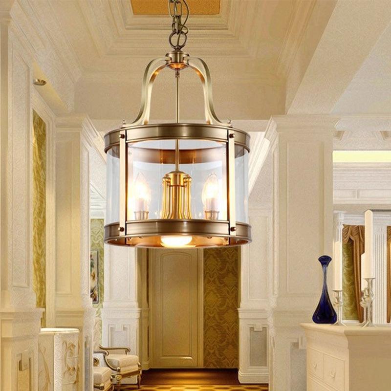 5 Lights Chandelier Pendant Light Colonial Drum Clear Glass - Rebooters