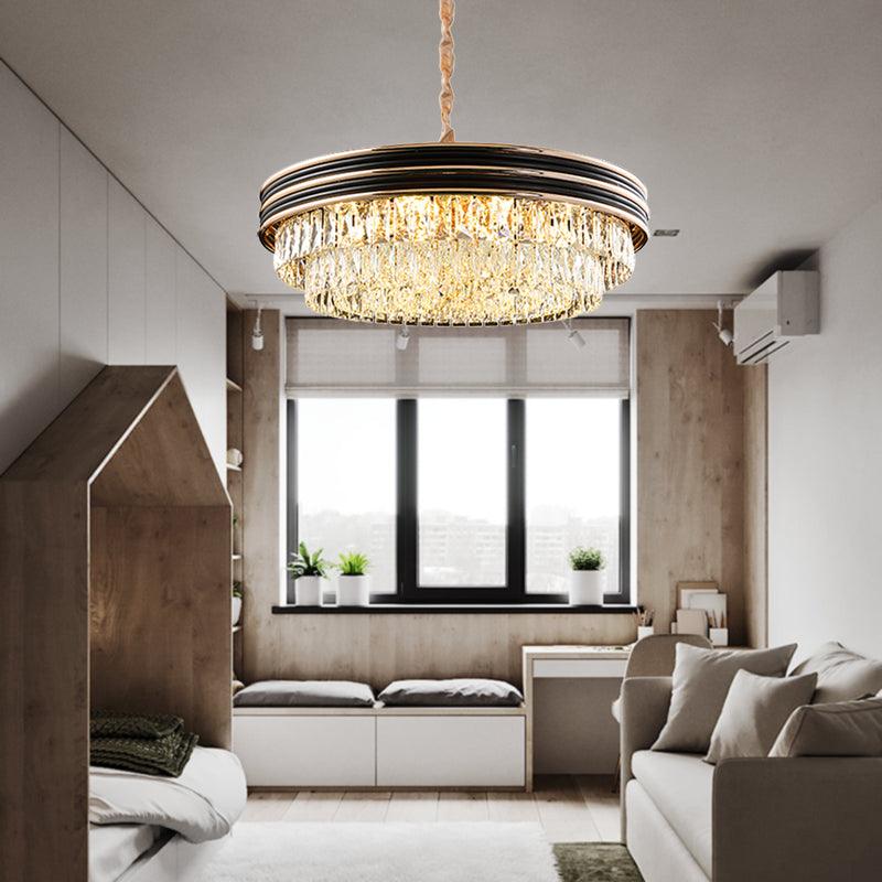 3-Tier Round Chandelier Light Modernism Crystal Block 21.5" Wide Black Pendant - Rebooters
