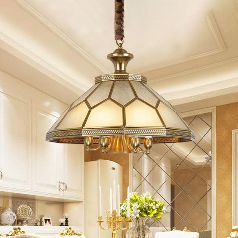3/7 Lights Chandelier Pendant Light Colonial Conical Ivory Glass Suspension Lamp in Gold for Restaurant 20.5 Inch W - Rebooters