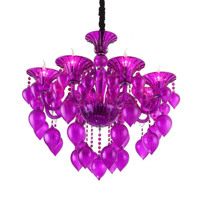 Candelabra Crystal Drop Ceiling Light Traditional 6 Heads Chandelier in Blue Purple Red Crystal - Rebooters
