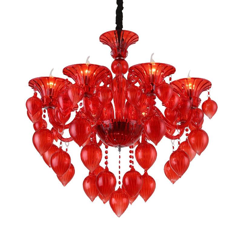 Candelabra Crystal Drop Ceiling Light Traditional 6 Heads Chandelier in Blue Purple Red Crystal - Rebooters