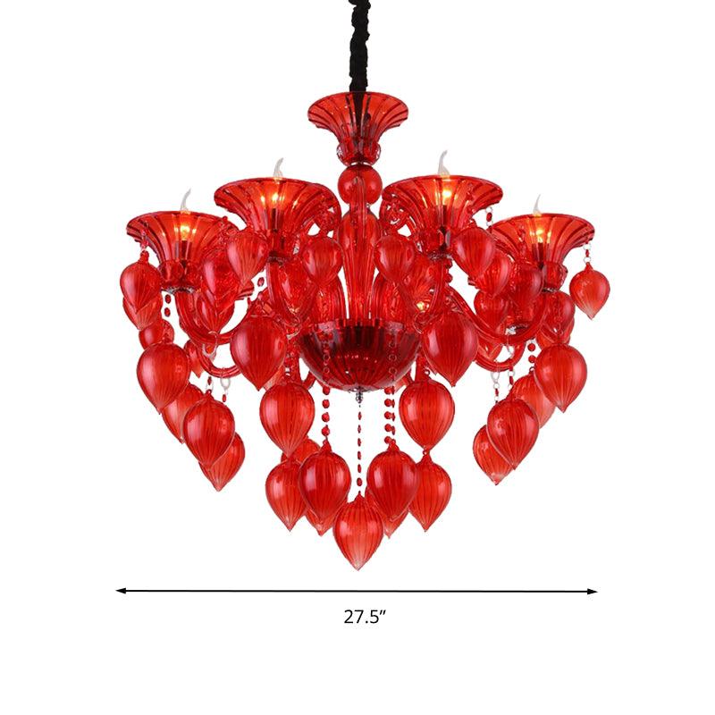 Candelabra Crystal Drop Ceiling Light Traditional 6 Heads Chandelier in Blue Purple Red Crystal - Rebooters