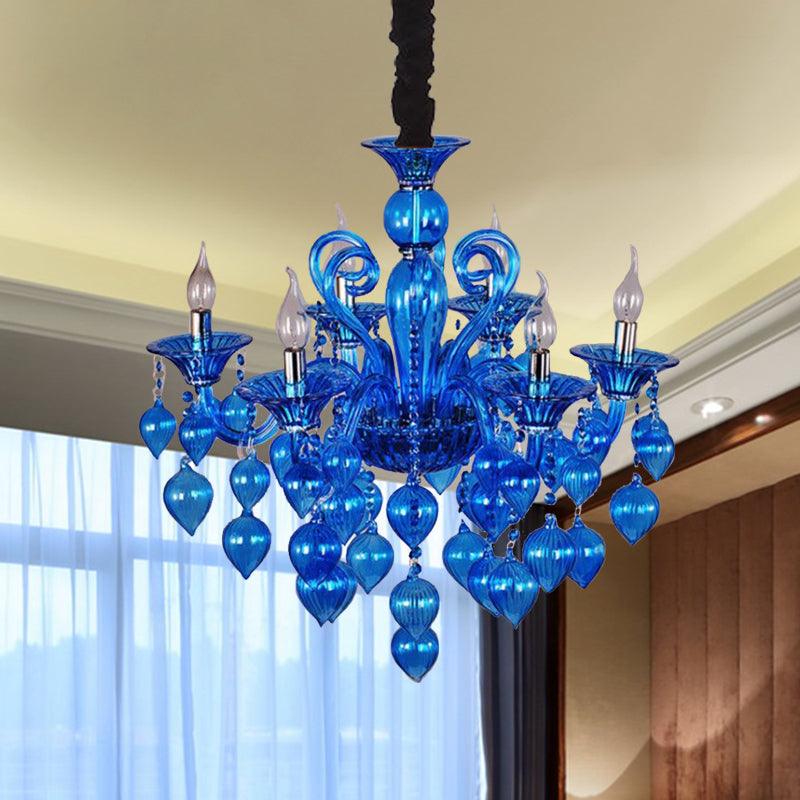 Candelabra Crystal Drop Ceiling Light Traditional 6 Heads Chandelier in Blue Purple Red Crystal - Rebooters