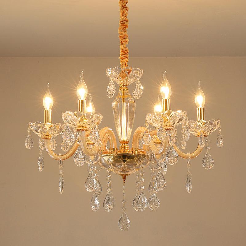 Beige Candle Style Hanging Ceiling Light Modern Crystal Drop Chandelier - Rebooters