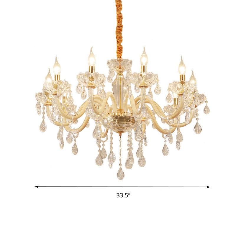 Beige Candle Style Hanging Ceiling Light Modern Crystal Drop Chandelier - Rebooters