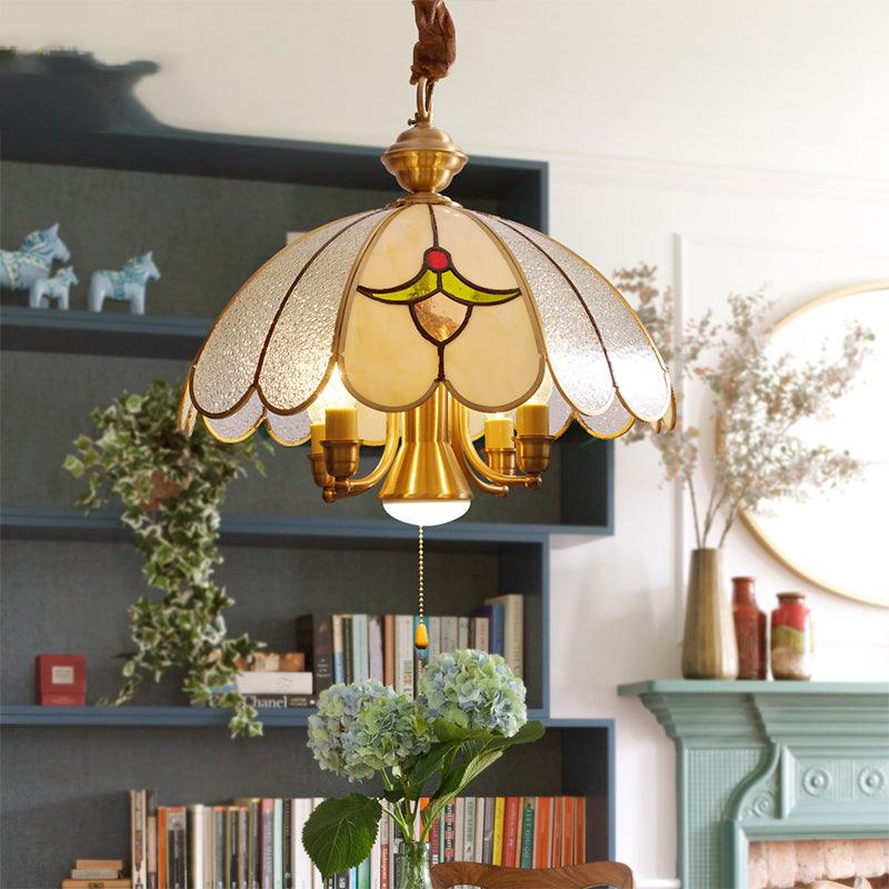 5 Bulbs Scallop Pendant Lamp Colonial Gold Chandelier Light - Rebooters