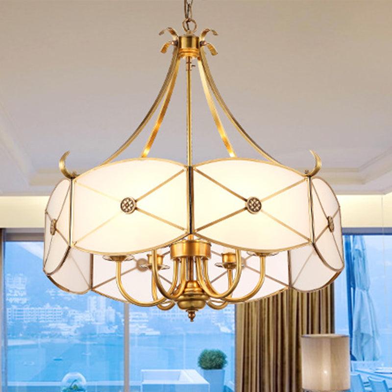 4 Lights Chandelier Pendant Light Colonial Scalloped White Glass - Rebooters