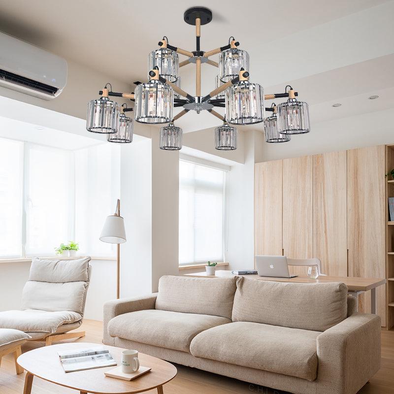 12 Heads Cylinder Chandelier Lighting Traditional Clear Crystal - Rebooters