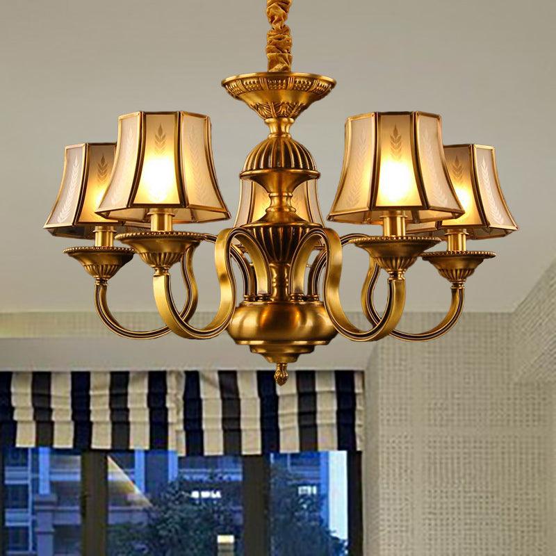 3/5/6 Lights Flared Chandelier Lighting Colonialism Gold Frosted Glass - Rebooters