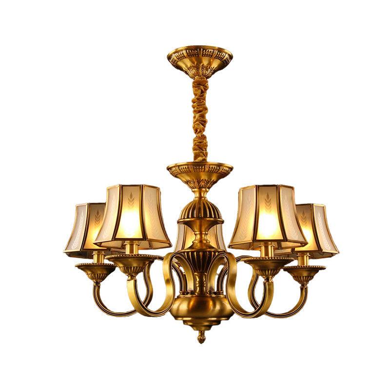3/5/6 Lights Flared Chandelier Lighting Colonialism Gold Frosted Glass - Rebooters
