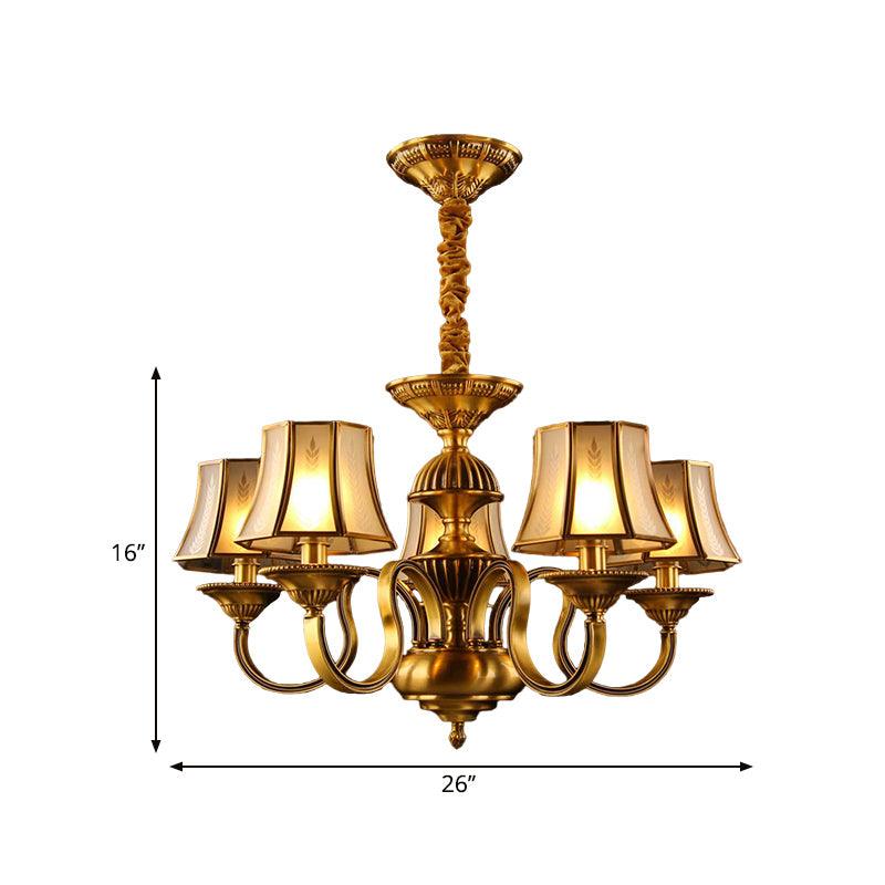 3/5/6 Lights Flared Chandelier Lighting Colonialism Gold Frosted Glass - Rebooters