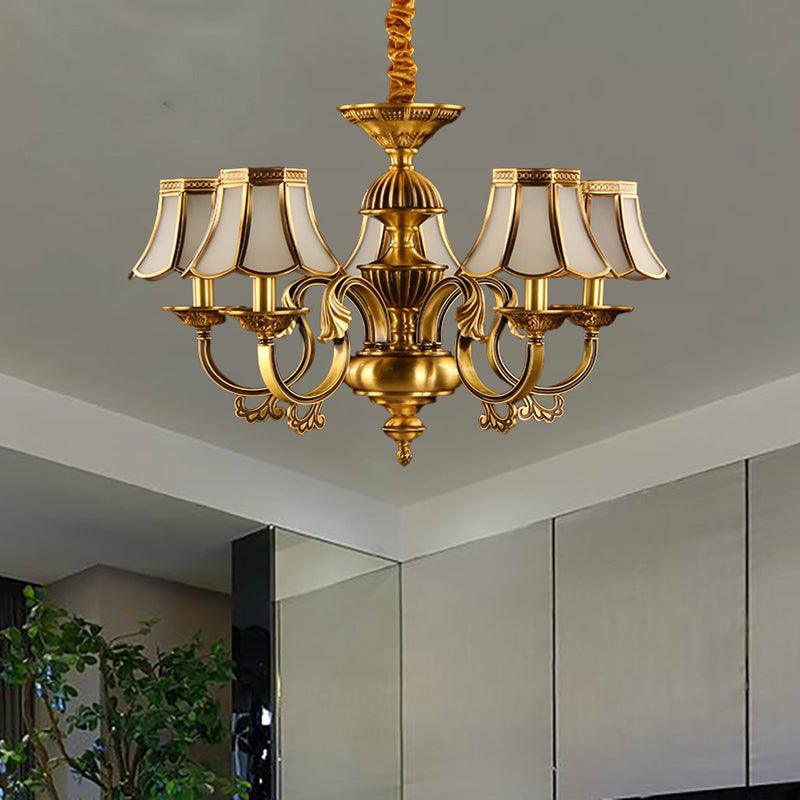 5/6/8 Heads Beige Frosted Glass Pendant Chandelier Gold Finish - Rebooters
