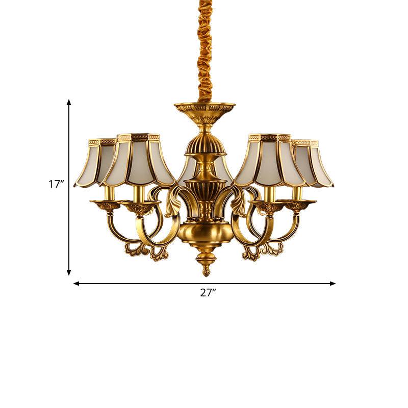 5/6/8 Heads Beige Frosted Glass Pendant Chandelier Gold Finish - Rebooters