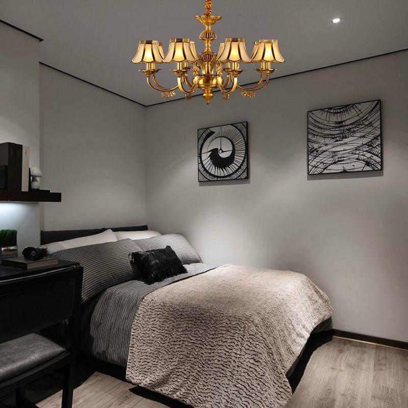 5/6/8 Heads Beige Frosted Glass Pendant Chandelier Gold Finish - Rebooters