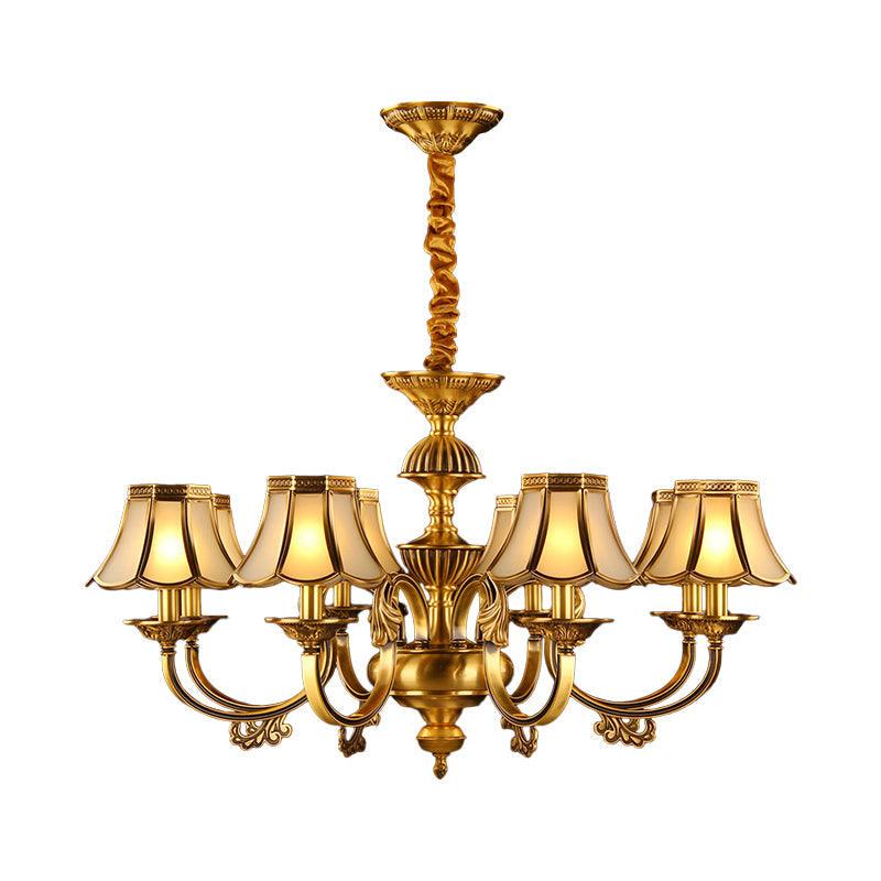 5/6/8 Heads Beige Frosted Glass Pendant Chandelier Gold Finish - Rebooters