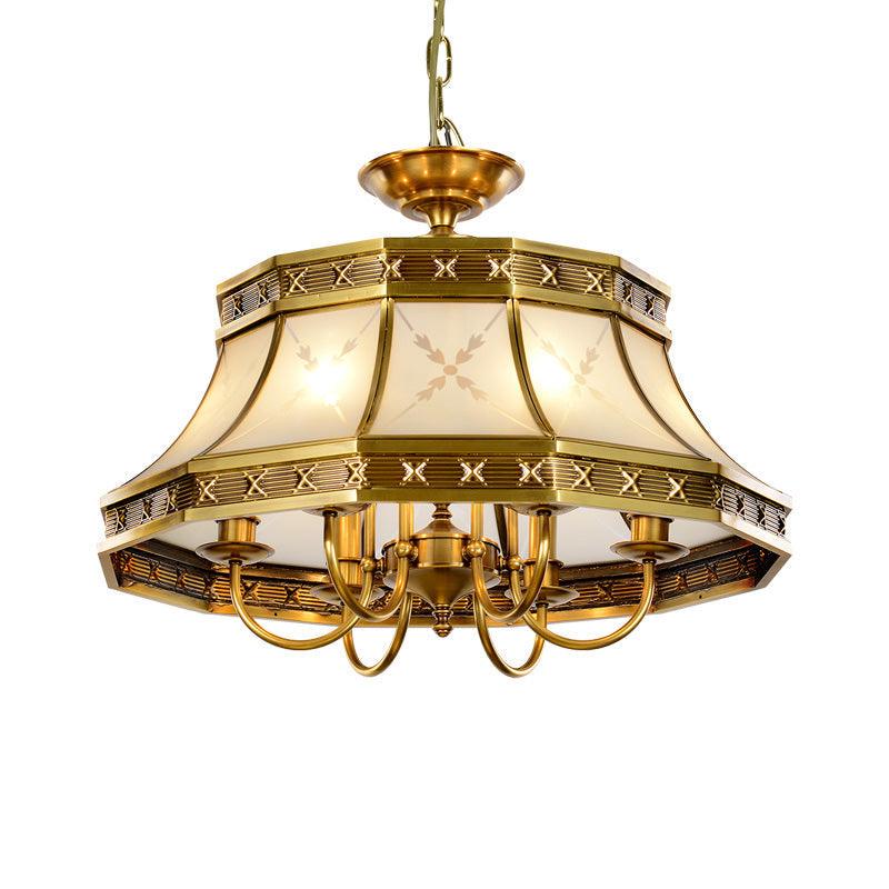 4 Bulbs Sandblasted Glass Chandelier Colonial Brass Bell - Rebooters