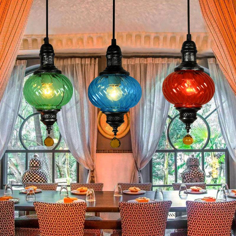 1 Light Pendant Lighting Moroccan Oval Textured Glass Ceiling Light - Rebooters