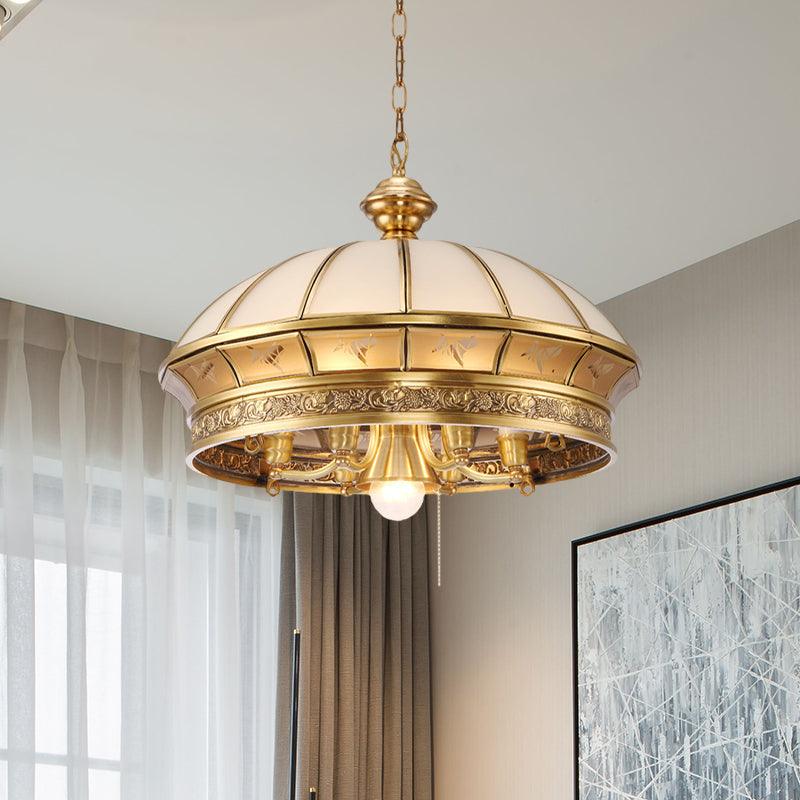 7 Lights Frosted Glass Chandelier Lighting Colonial Brass - Rebooters