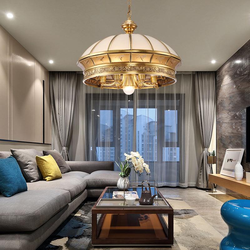 7 Lights Frosted Glass Chandelier Lighting Colonial Brass - Rebooters