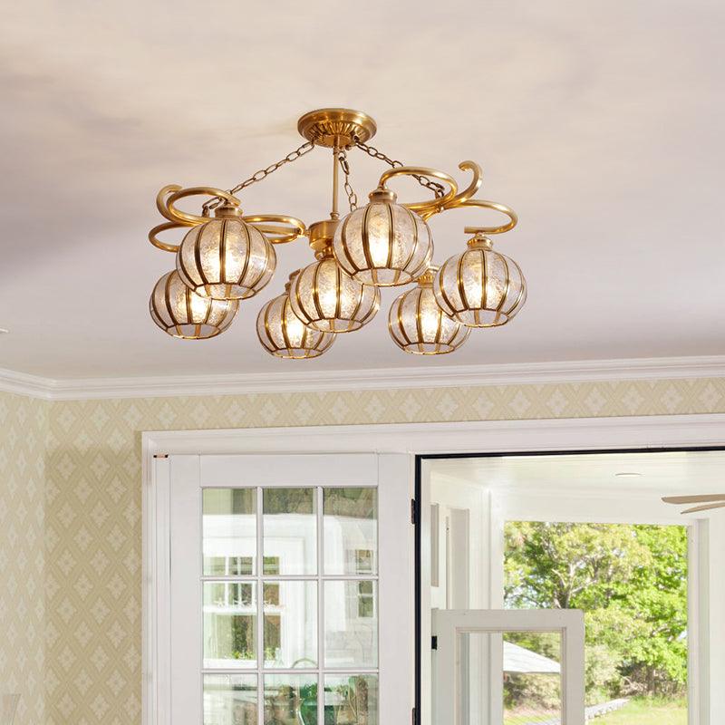 7 Heads Globe Semi Flush Light Traditional Gold Frosted Glass Ceiling Mounted Lamp - Rebooters