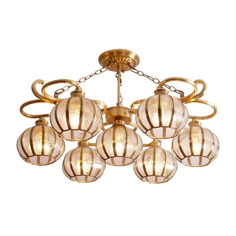 7 Heads Globe Semi Flush Light Traditional Gold Frosted Glass Ceiling Mounted Lamp - Rebooters